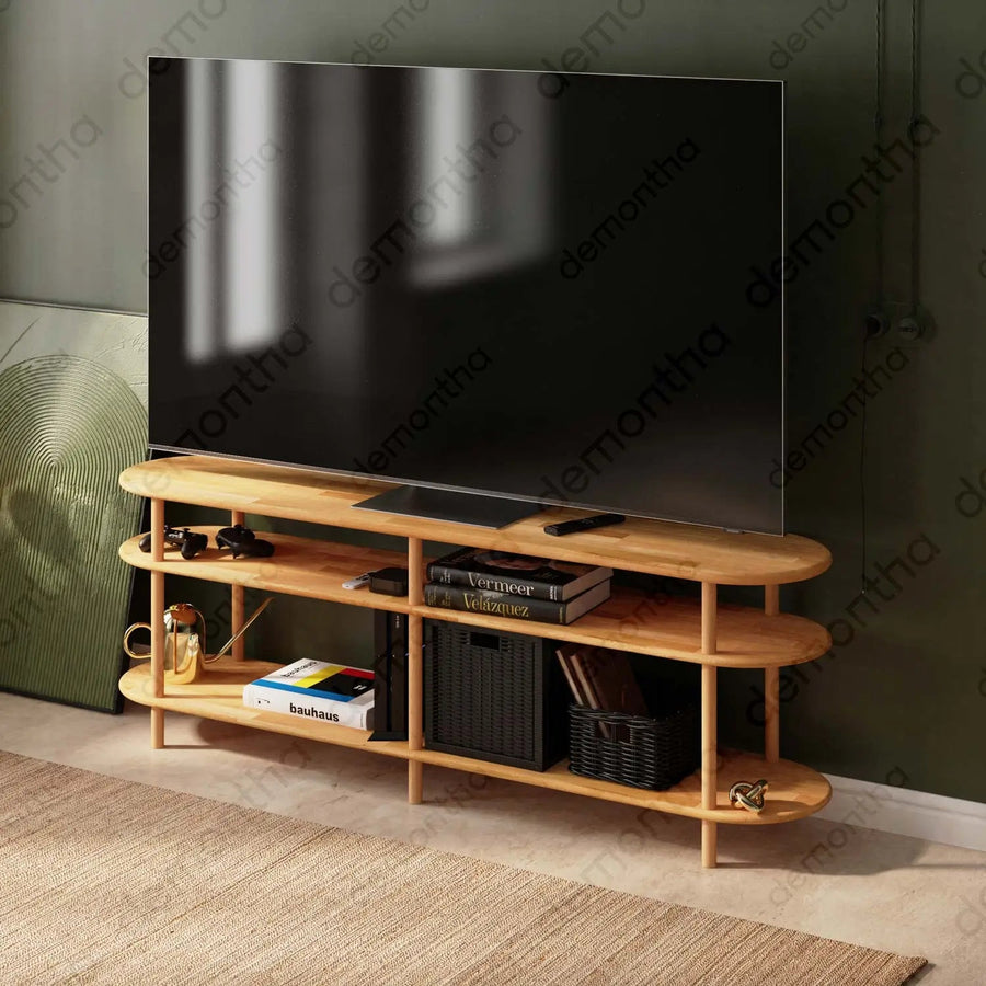 Dublin Solid Wood Minimalist Etagere Tv Stand Demontha