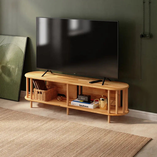 Milan Solid Beech Wood TV Unit | Modern Low Profile Media Console Demontha