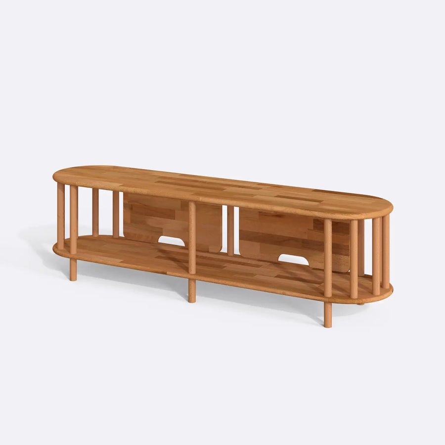Milan Solid Beech Wood TV Unit | Modern Low Profile Media Console Demontha