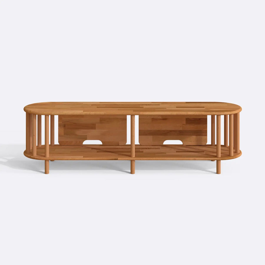 Milan Solid Beech Wood TV Unit | Modern Low Profile Media Console Demontha