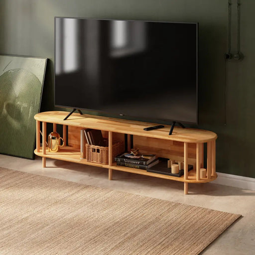 Milan Solid Beech Wood TV Unit | Modern Low Profile Media Console Demontha