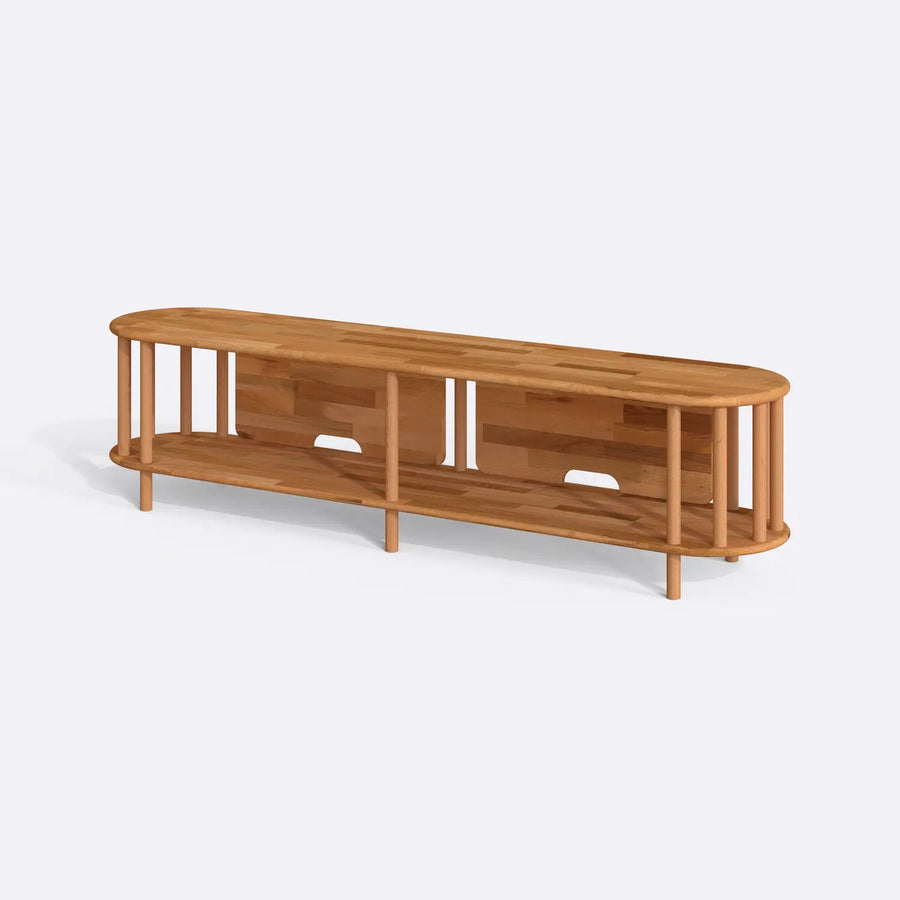Milan Solid Beech Wood TV Unit | Modern Low Profile Media Console Demontha