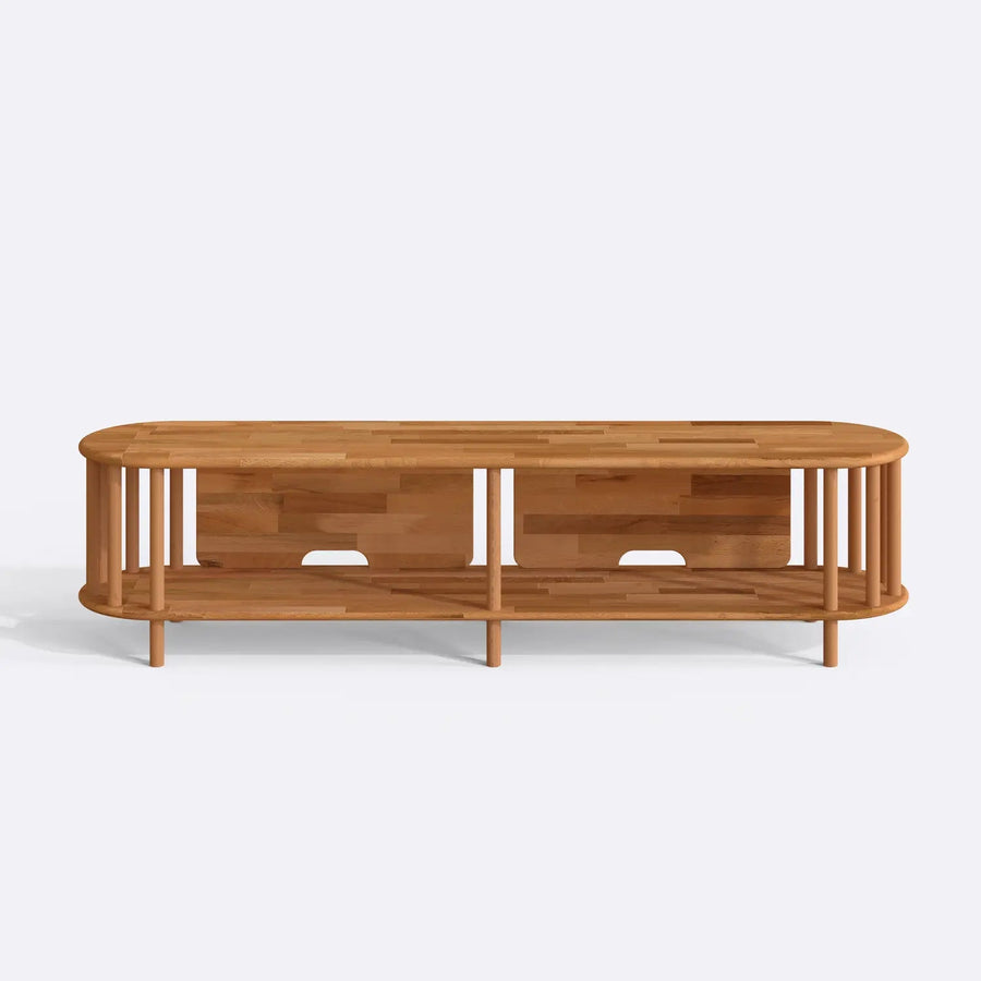 Milan Solid Beech Wood TV Unit | Modern Low Profile Media Console Demontha