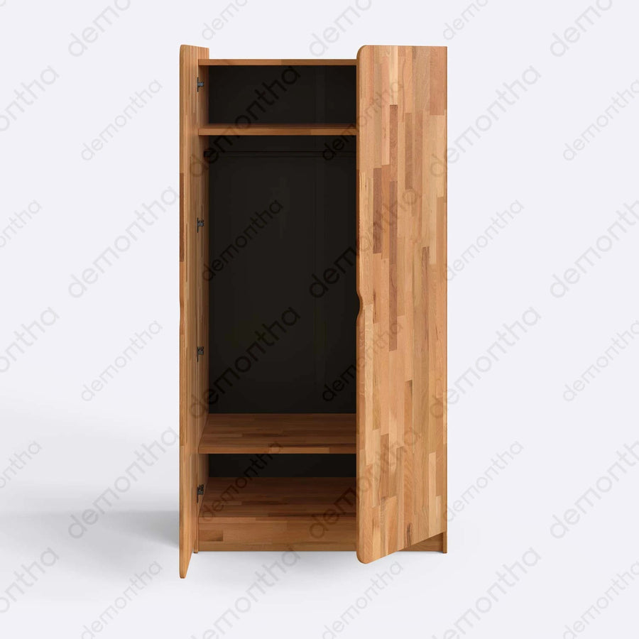 Orion Solid Wood Wardrobe – Hanging Closet with Shelves | Minimalist Storage Armoire Demontha