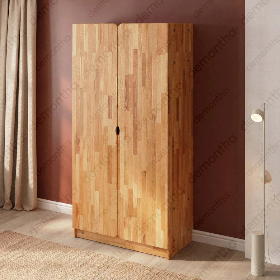 Orion Solid Wood Wardrobe – Hanging Closet with Shelves | Minimalist Storage Armoire Demontha