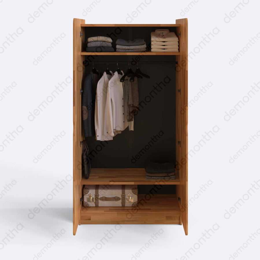 Orion Solid Wood Wardrobe – Hanging Closet with Shelves | Minimalist Storage Armoire Demontha