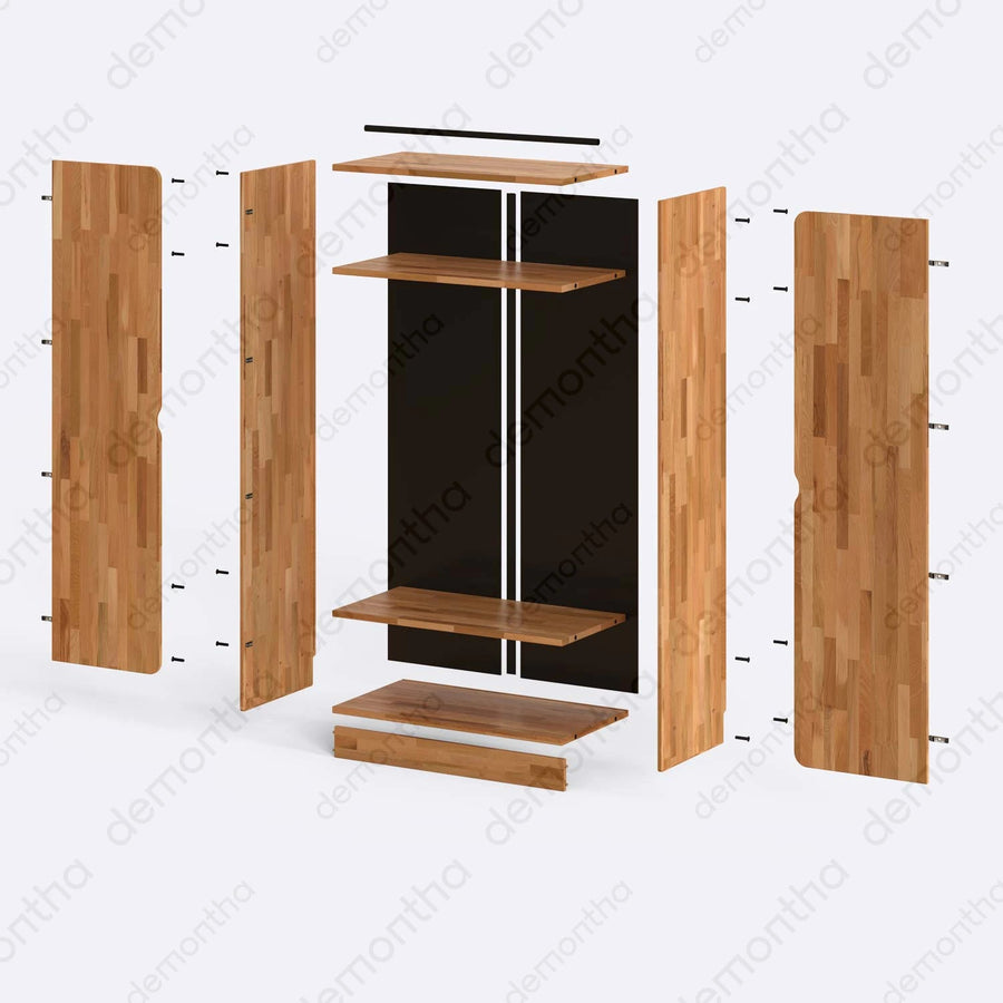 Orion Solid Wood Wardrobe – Hanging Closet with Shelves | Minimalist Storage Armoire Demontha