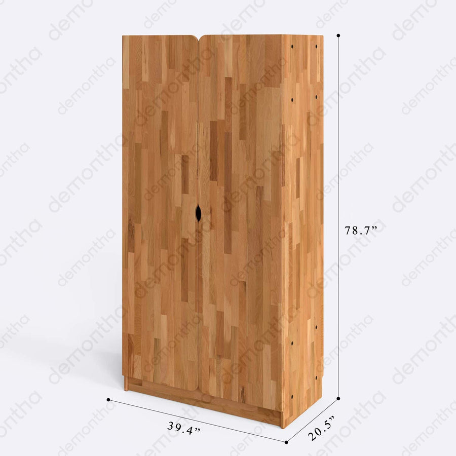 Orion Solid Wood Wardrobe – Hanging Closet with Shelves | Minimalist Storage Armoire Demontha