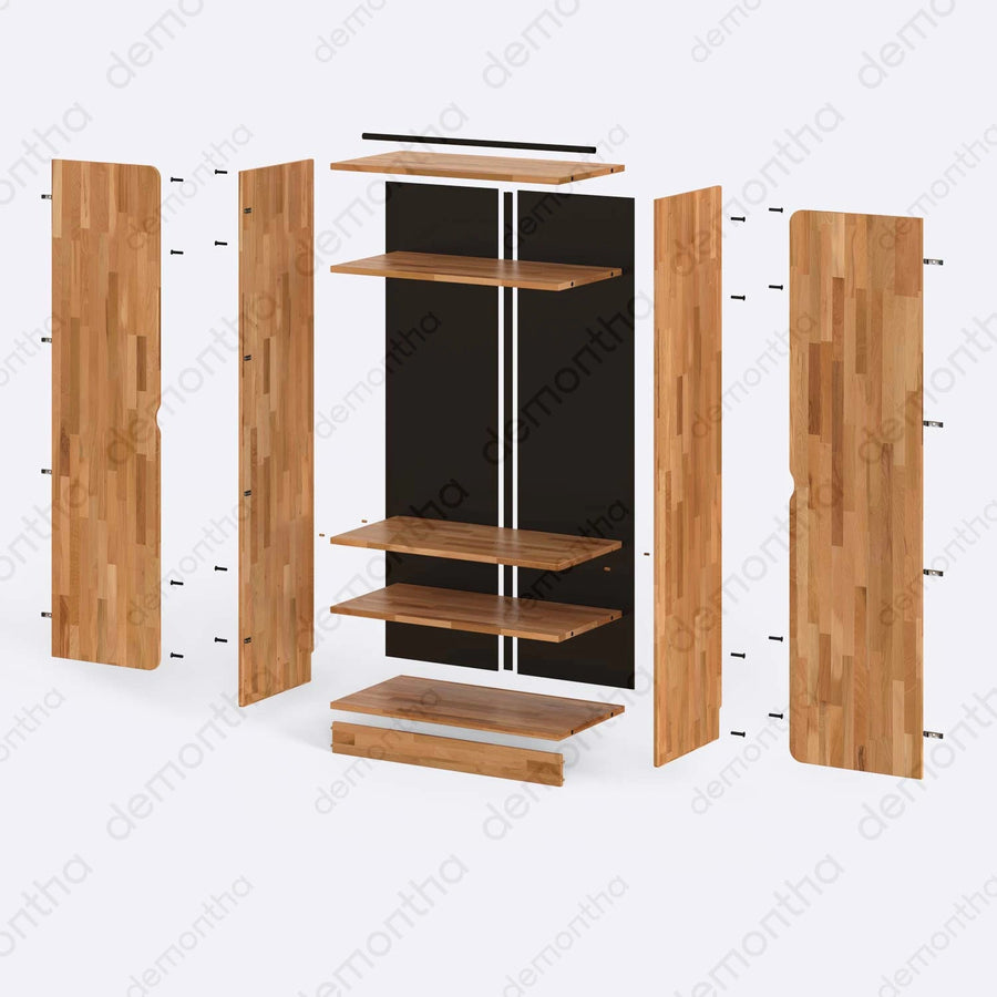 Orion Solid Wood Wardrobe – Hanging Closet with Shelves | Minimalist Storage Armoire Demontha