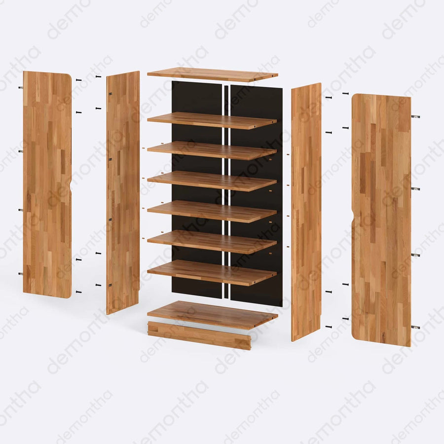 Orion Solid Wood Wardrobe – Hanging Closet with Shelves | Minimalist Storage Armoire Demontha
