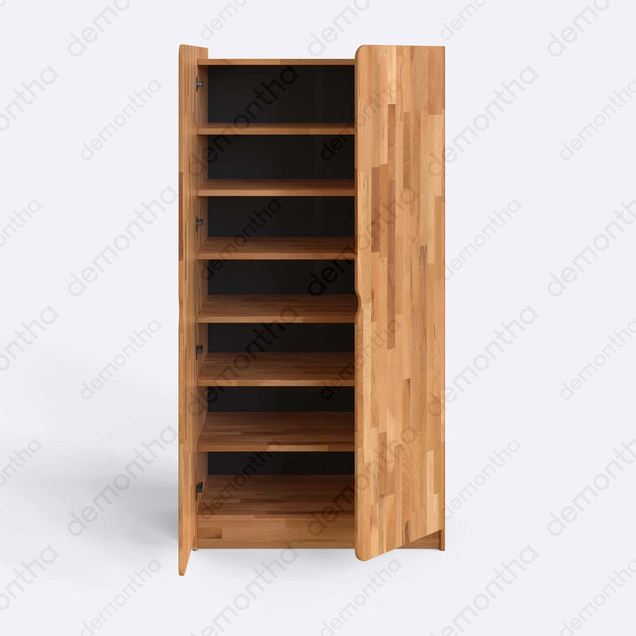 Orion Solid Wood Wardrobe – Hanging Closet with Shelves | Minimalist Storage Armoire Demontha