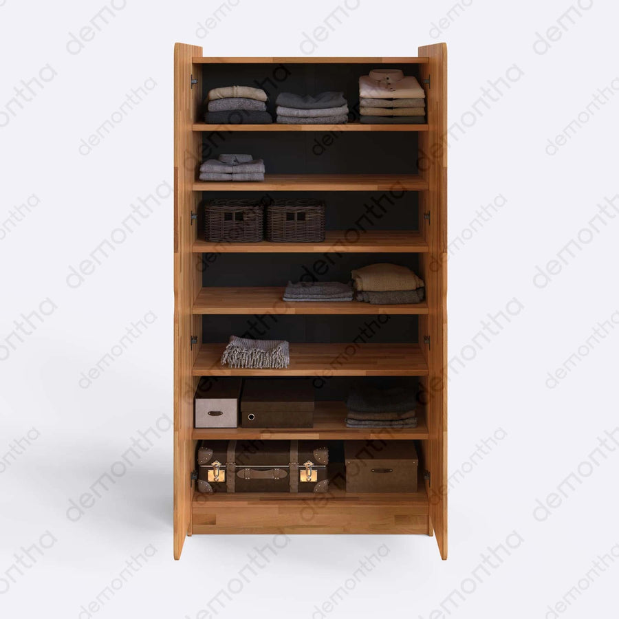 Orion Solid Wood Wardrobe – Hanging Closet with Shelves | Minimalist Storage Armoire Demontha