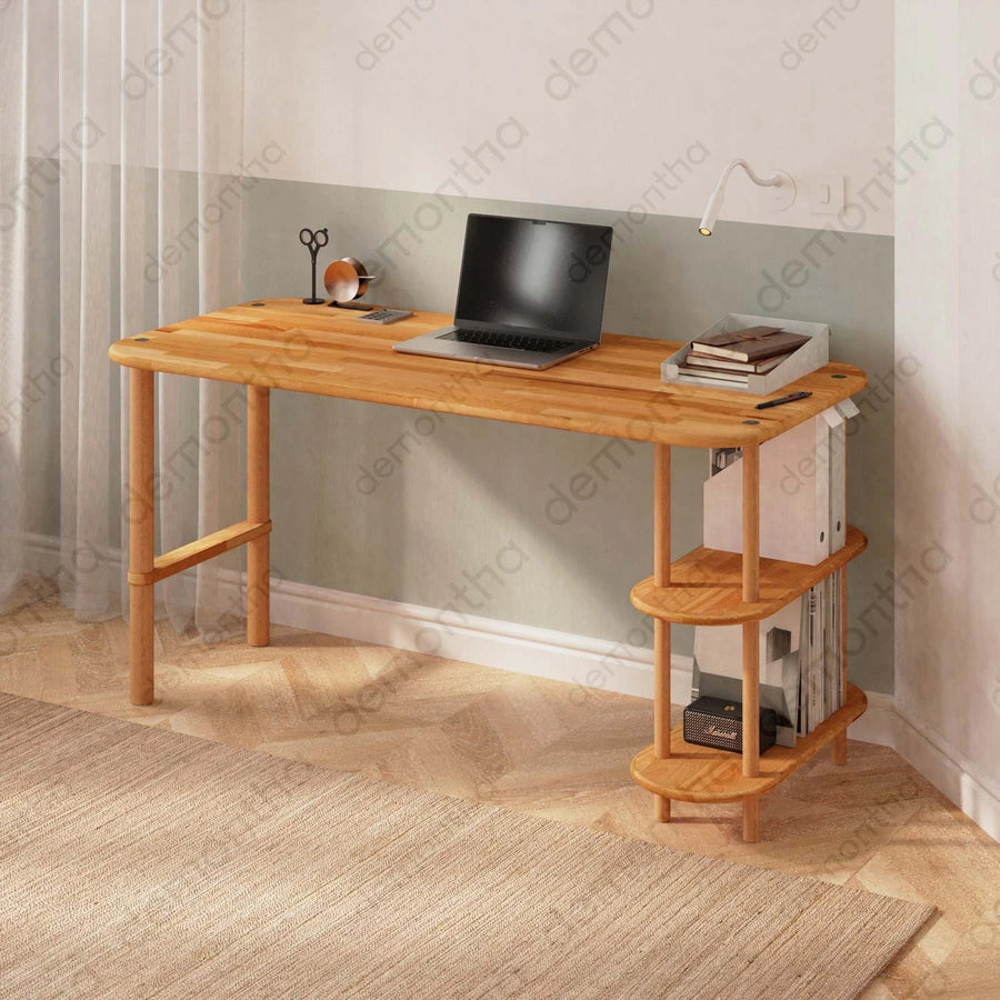 Luka Simple Solid Beech Wood Desk Demontha