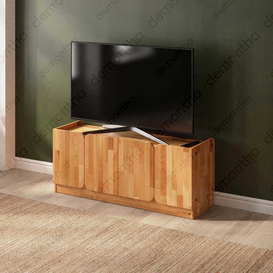 Orion Wooden TV Stand – Solid Wood TV Console with Closed Storage Demontha