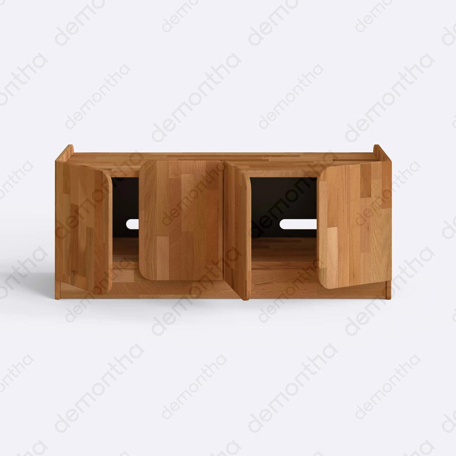 Orion Wooden TV Stand – Solid Wood TV Console with Closed Storage Demontha