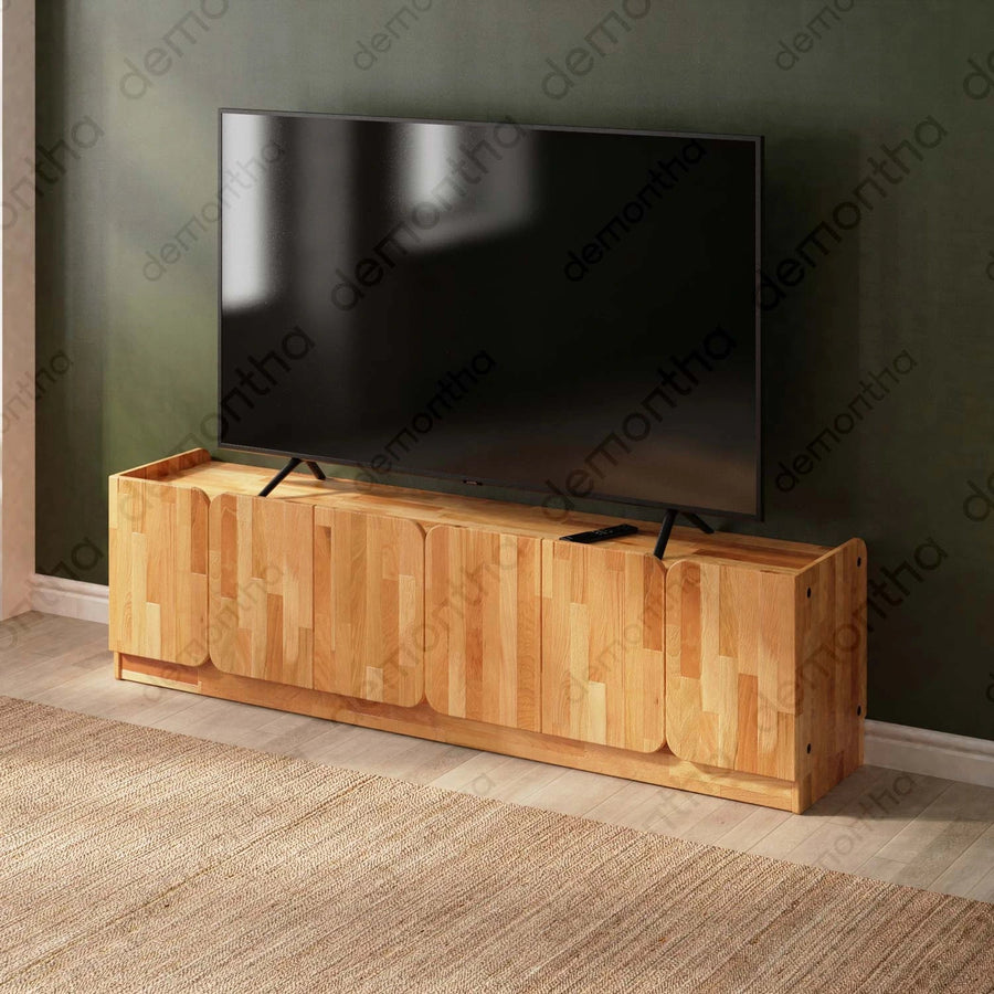 Orion Wooden TV Stand – Solid Wood TV Console with Closed Storage Demontha