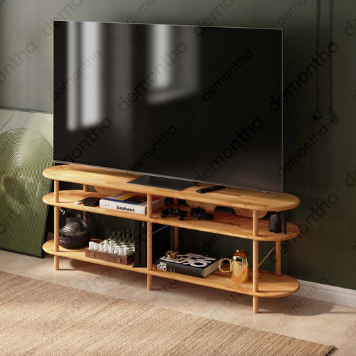 Athens Minimalist Wooden TV Stand with Open Storage Demontha