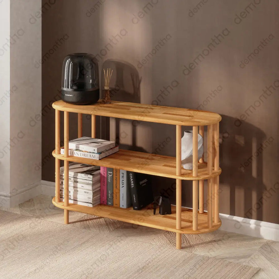 Kyoto Wooden Minimalist Short Bookcase with 3 Shelves Demontha