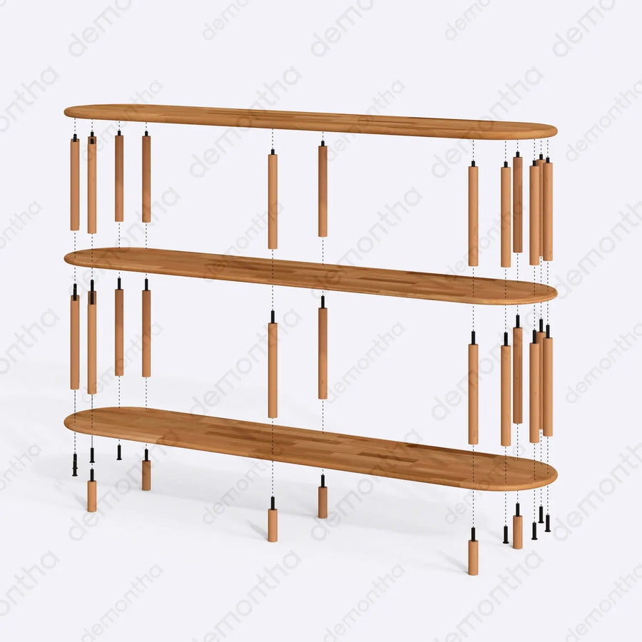 Kyoto Wooden Minimalist Short Bookcase with 3 Shelves Demontha