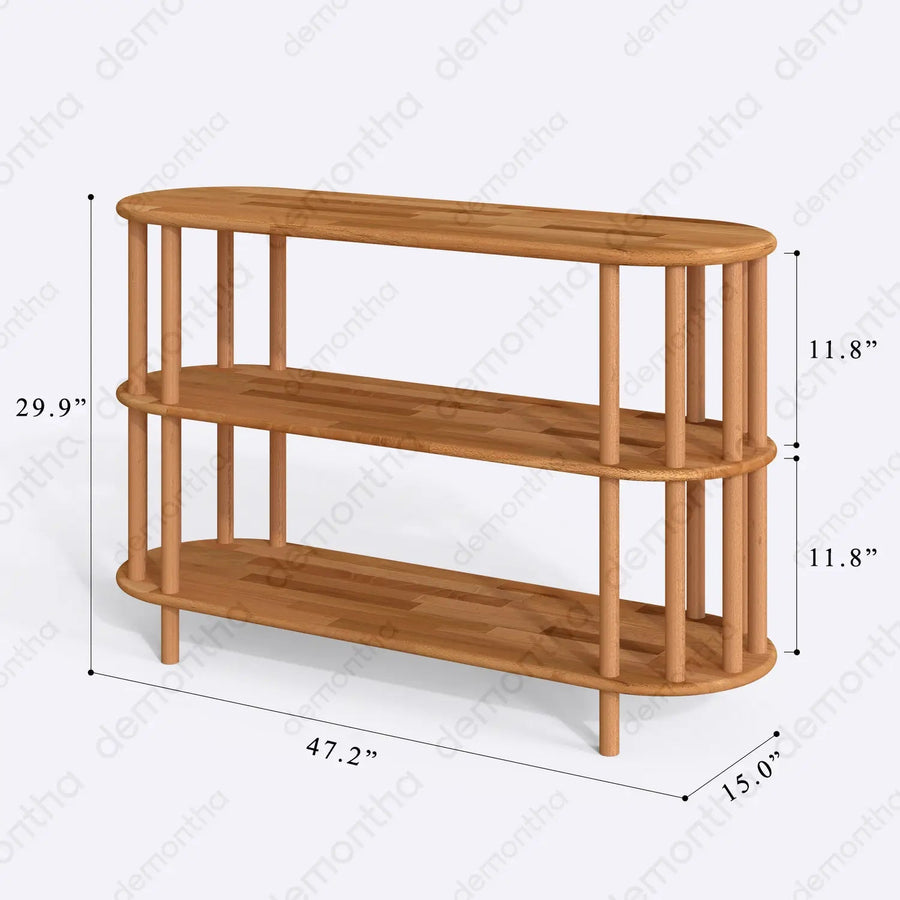 Kyoto Wooden Minimalist Short Bookcase with 3 Shelves Demontha