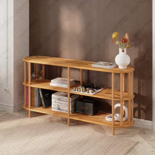 Kyoto Wooden Minimalist Short Bookcase with 3 Shelves Demontha