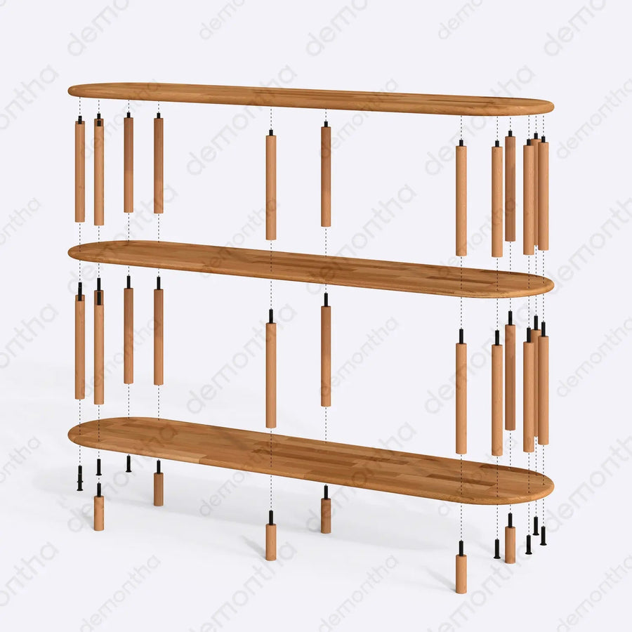 Kyoto Wooden Minimalist Short Bookcase with 3 Shelves Demontha