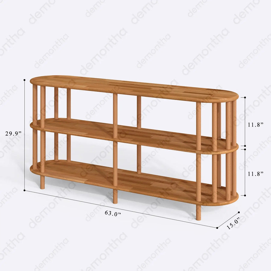 Kyoto Wooden Minimalist Short Bookcase with 3 Shelves Demontha