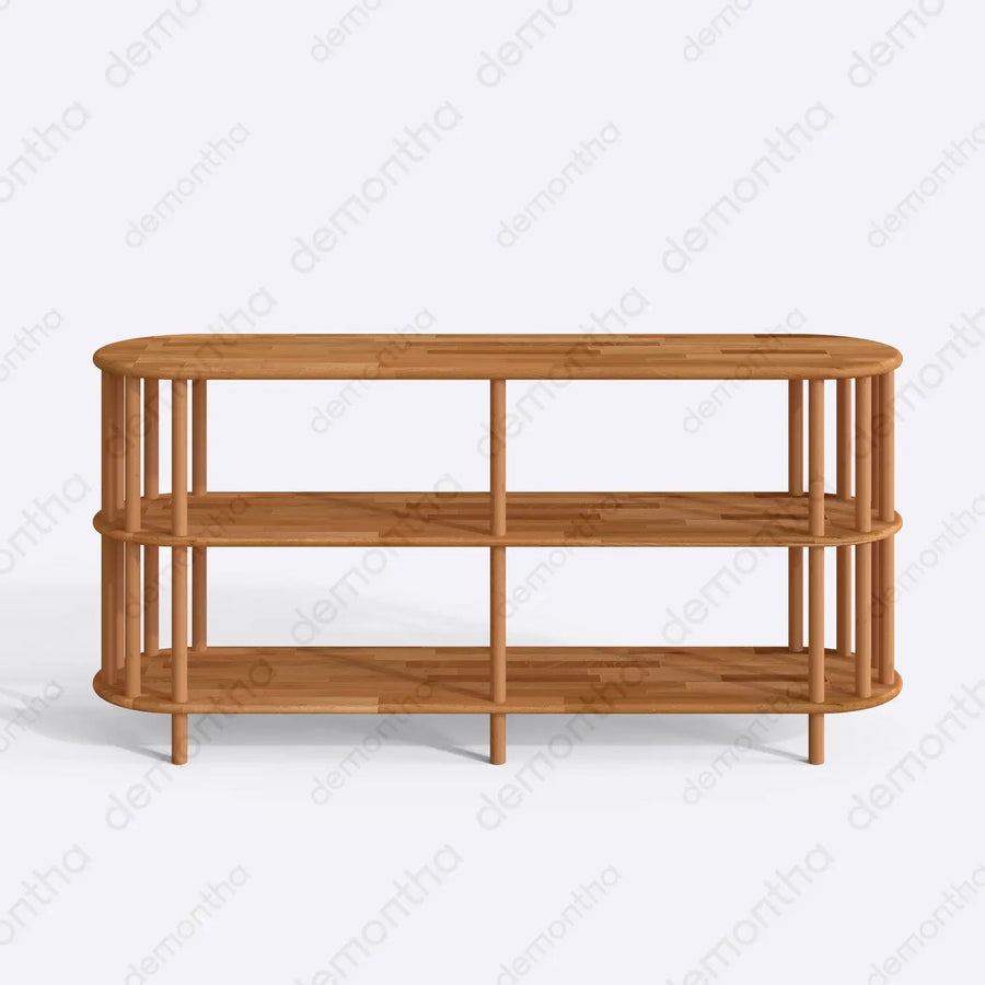 Kyoto Wooden Minimalist Short Bookcase with 3 Shelves Demontha