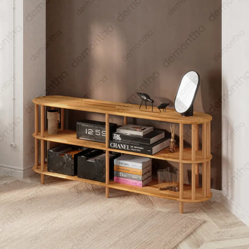 Kyoto Wooden Minimalist Short Bookcase with 3 Shelves Demontha