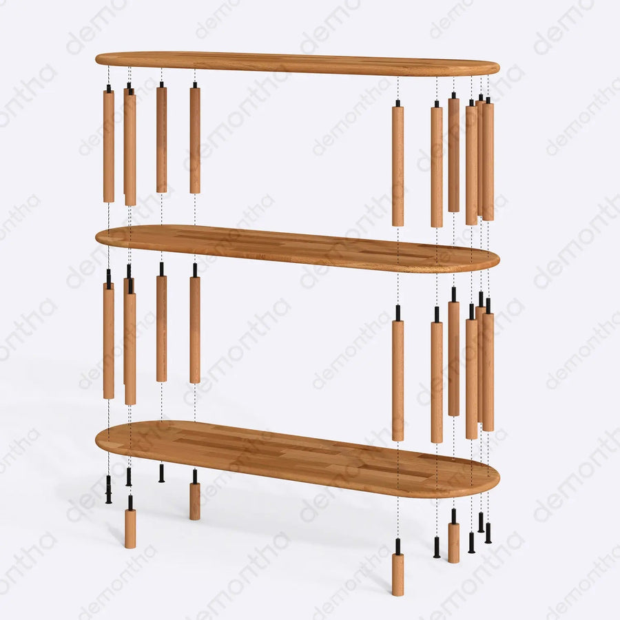 Kyoto Wooden Minimalist Short Bookcase with 3 Shelves Demontha