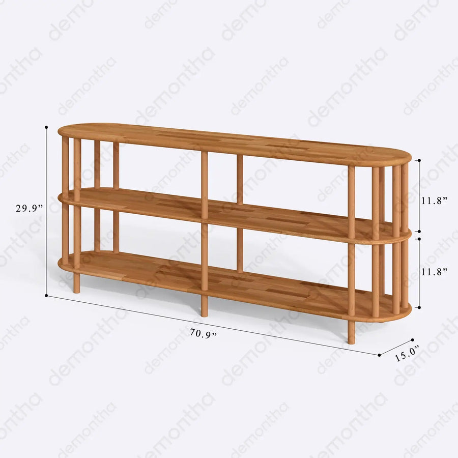 Kyoto Wooden Minimalist Short Bookcase with 3 Shelves Demontha