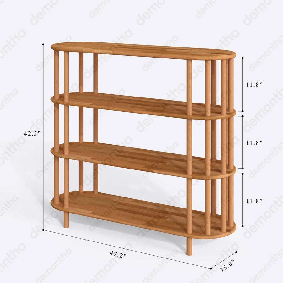 Kyoto Wooden Minimalist Bookcase with 4 Shelves Demontha