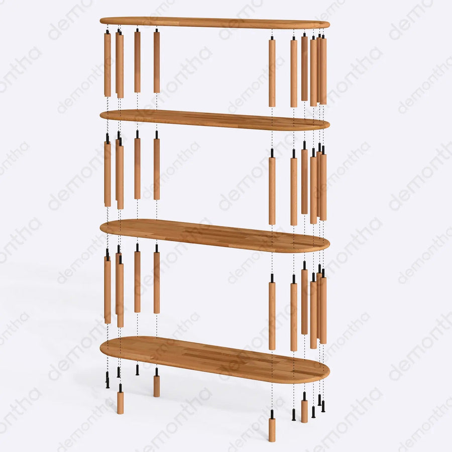 Kyoto Wooden Minimalist Bookcase with 4 Shelves Demontha