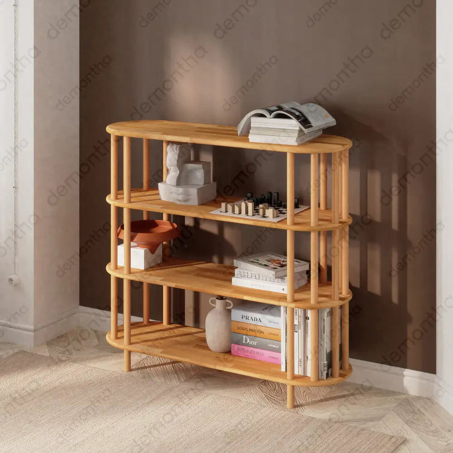 Kyoto Wooden Minimalist Bookcase with 4 Shelves Demontha