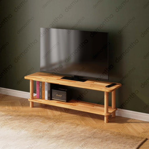Venice Solid Wood Minimalist TV Stand – 2-Tier Media Console Demontha
