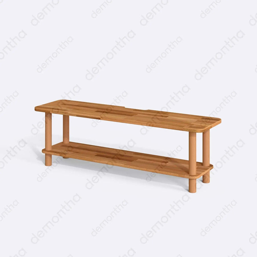 Venice Solid Wood Minimalist TV Stand – 2-Tier Media Console Demontha