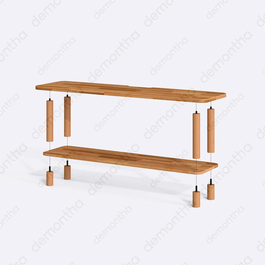 Venice Solid Wood Minimalist TV Stand – 2-Tier Media Console Demontha