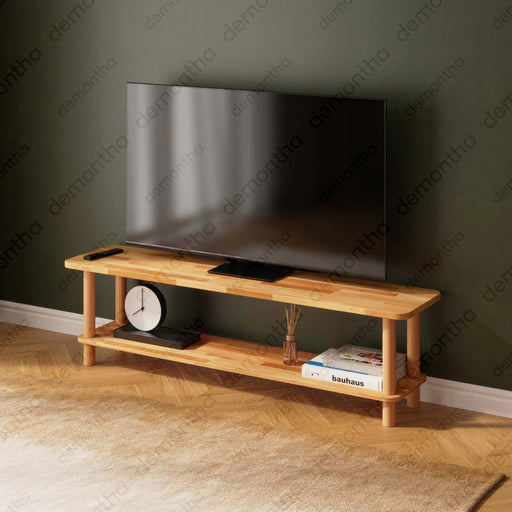 Venice Solid Wood Minimalist TV Stand – 2-Tier Media Console Demontha