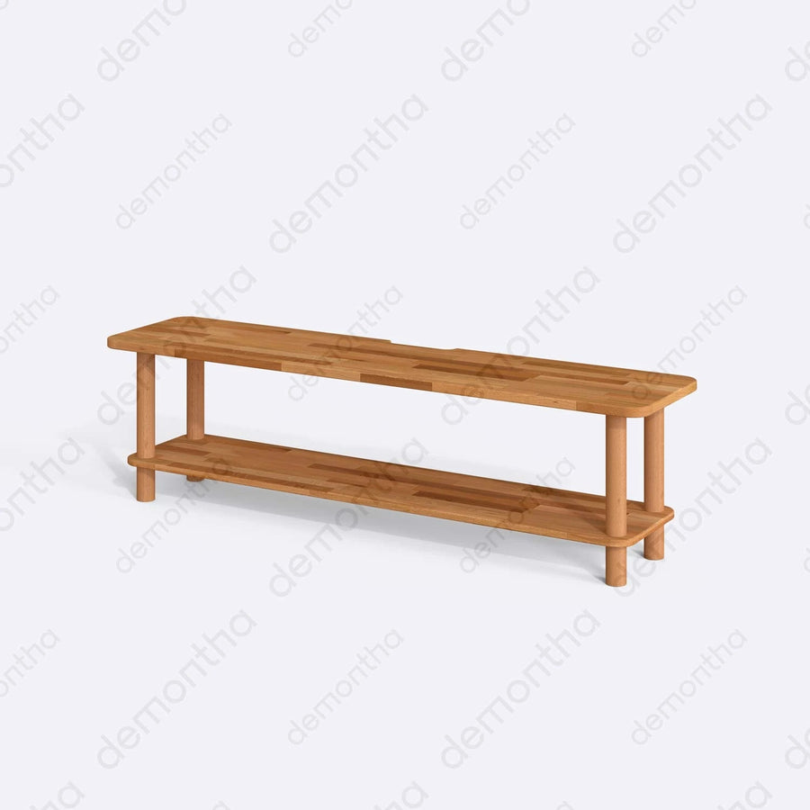 Venice Solid Wood Minimalist TV Stand – 2-Tier Media Console Demontha