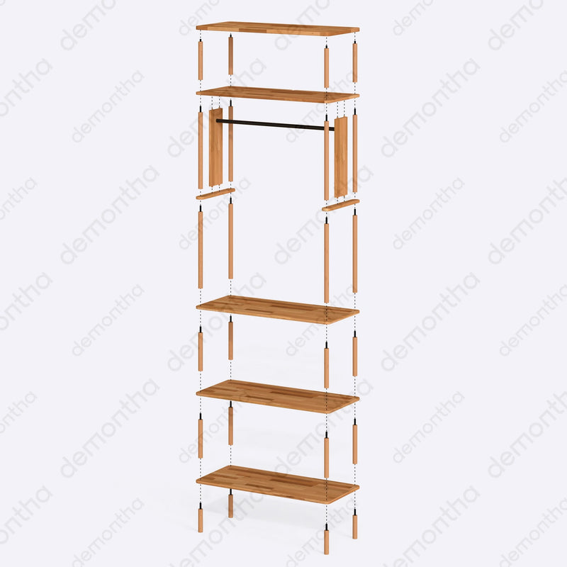 Pacific Open Clothing Rack with Shelves - Solid Wood Minimalist Storage Rack