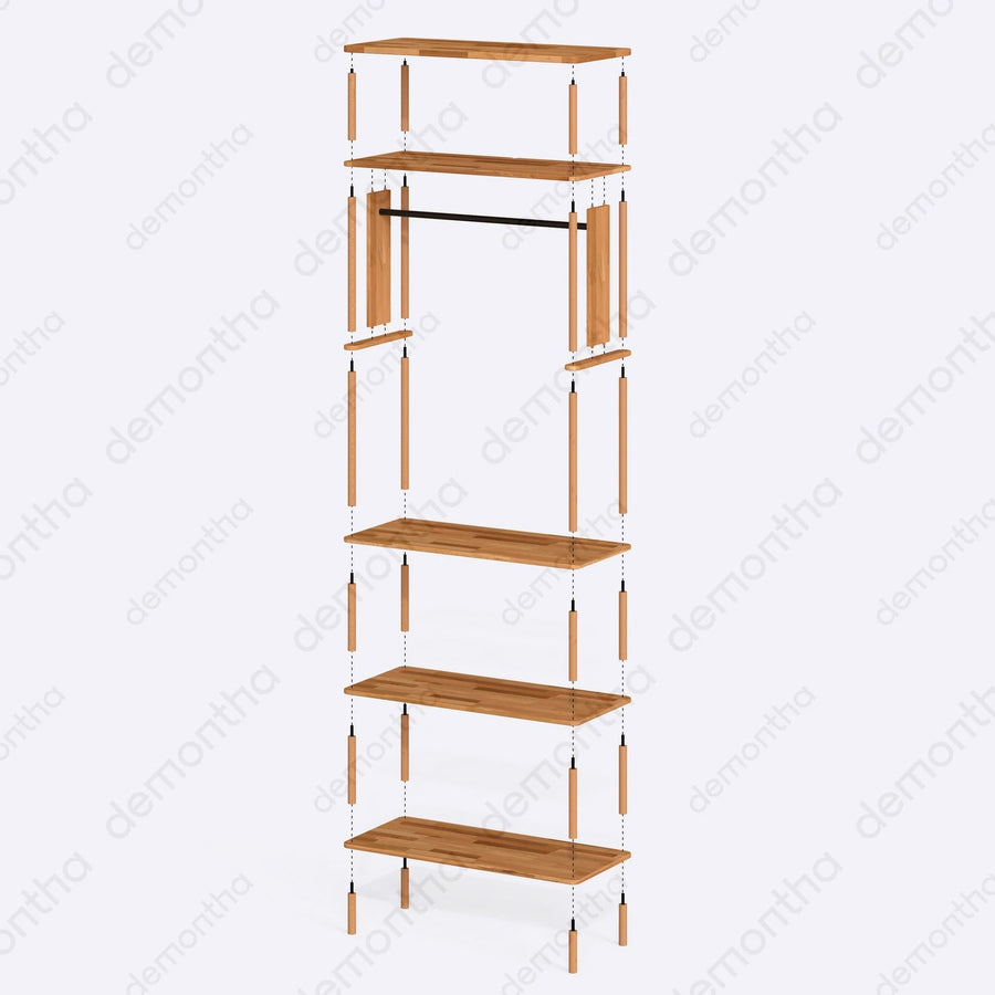 Pacific Open Clothing Rack with Shelves - Solid Wood Minimalist Storage Rack Demontha