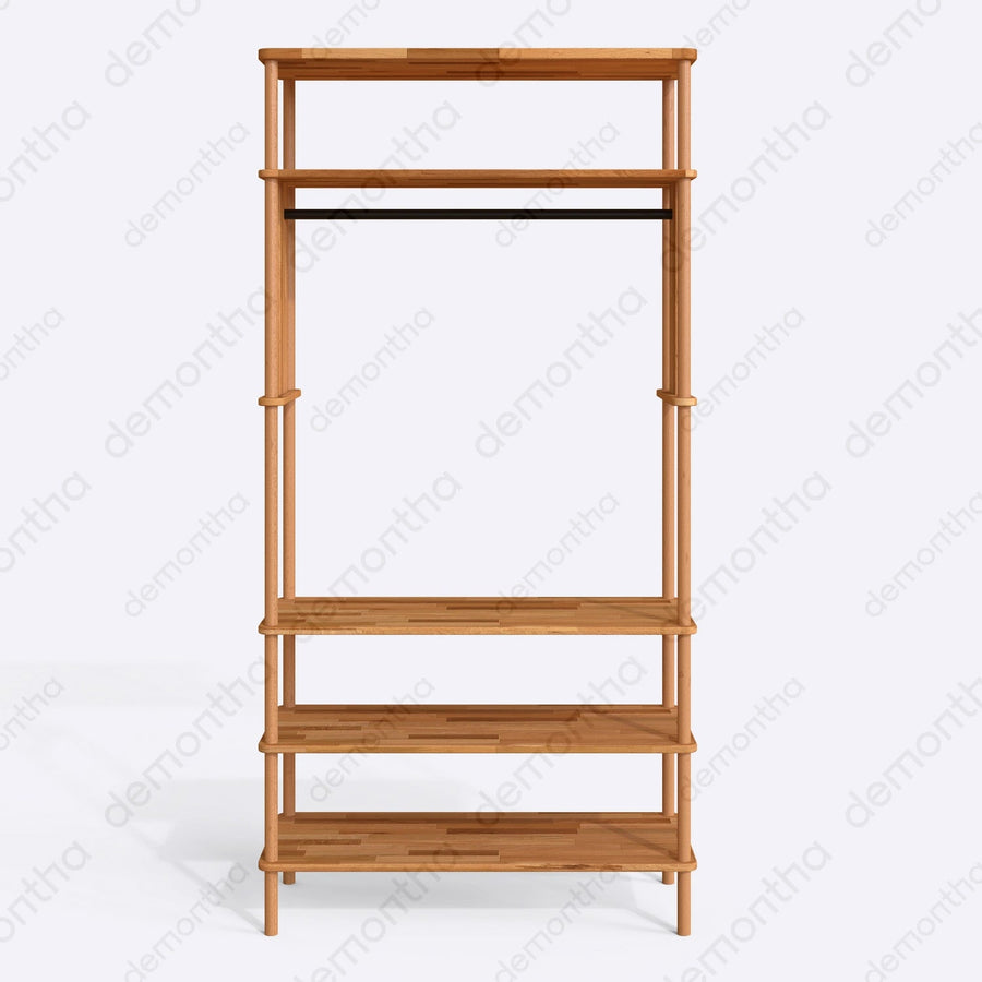 Pacific Open Clothing Rack with Shelves - Solid Wood Minimalist Storage Rack Demontha