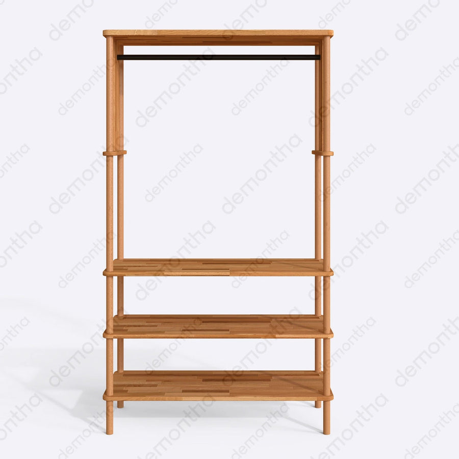 Pacific Open Clothing Rack with Shelves - Solid Wood Minimalist Storage Rack Demontha