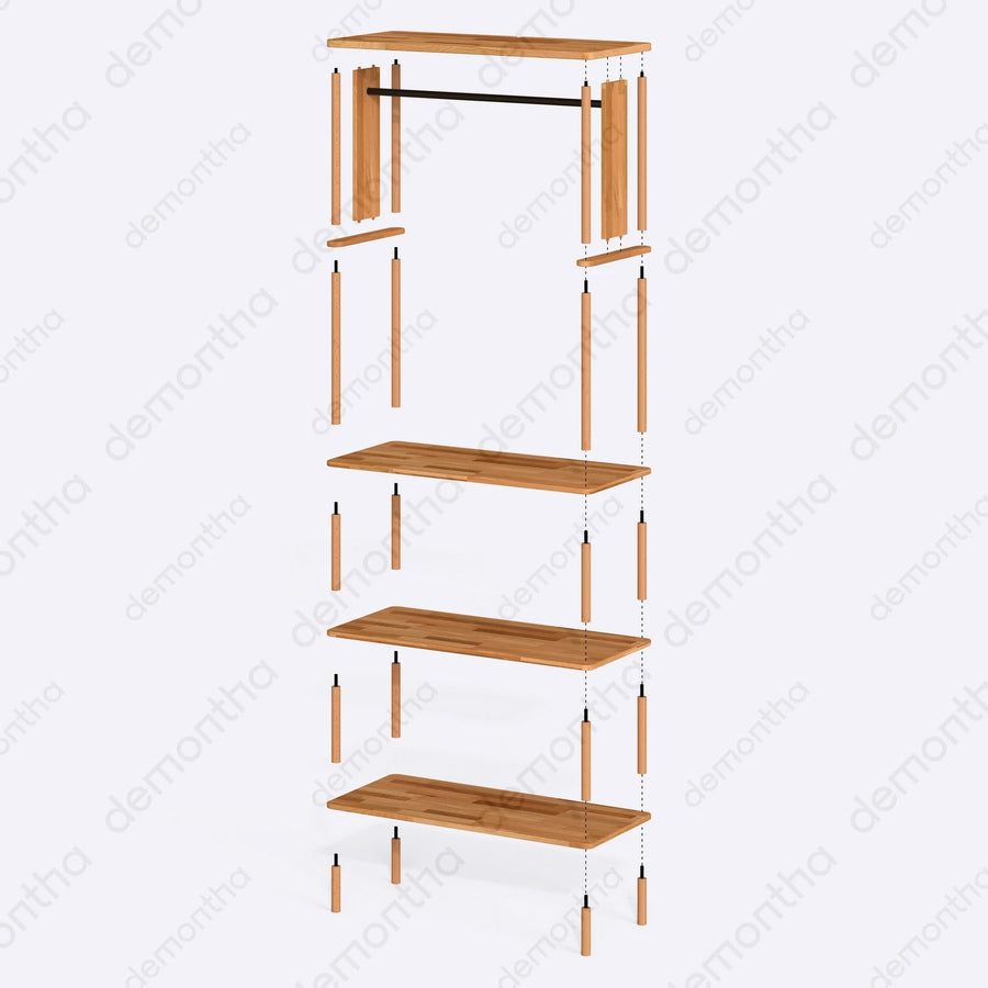 Pacific Open Clothing Rack with Shelves - Solid Wood Minimalist Storage Rack Demontha