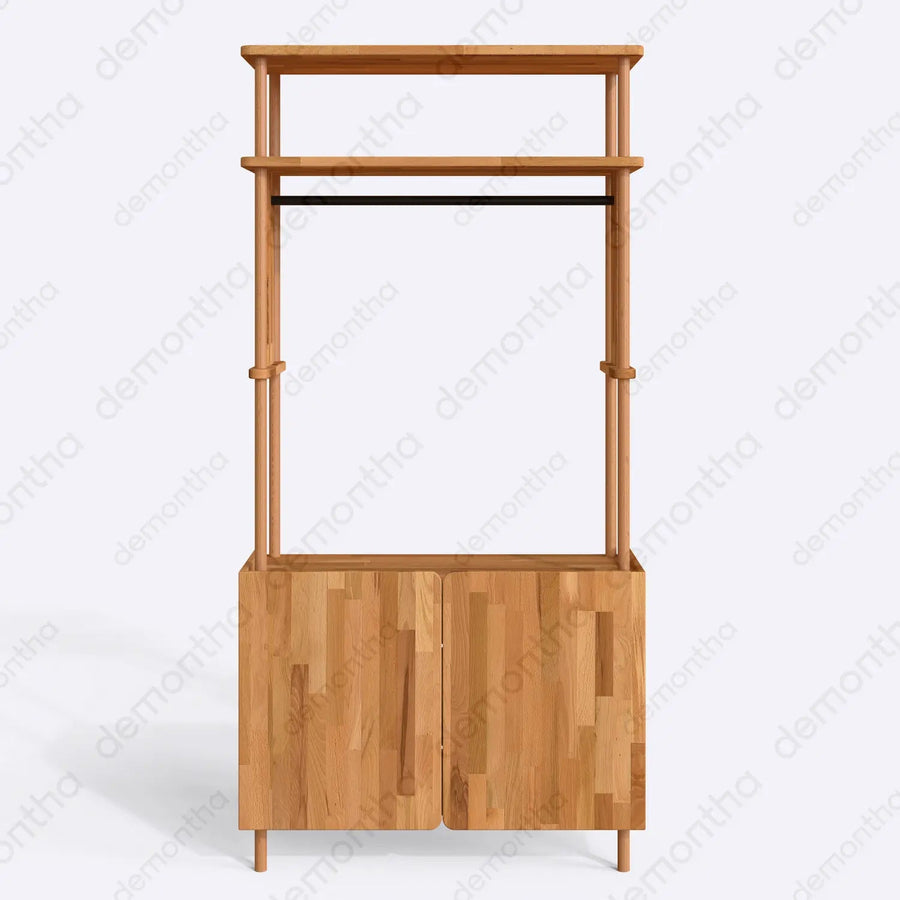 Marceille Solid Wood Clothing Rack with Cabinet – Open Storage Unit Demontha
