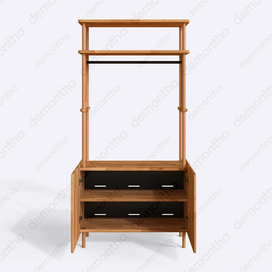 Marceille Solid Wood Clothing Rack with Cabinet – Open Storage Unit Demontha