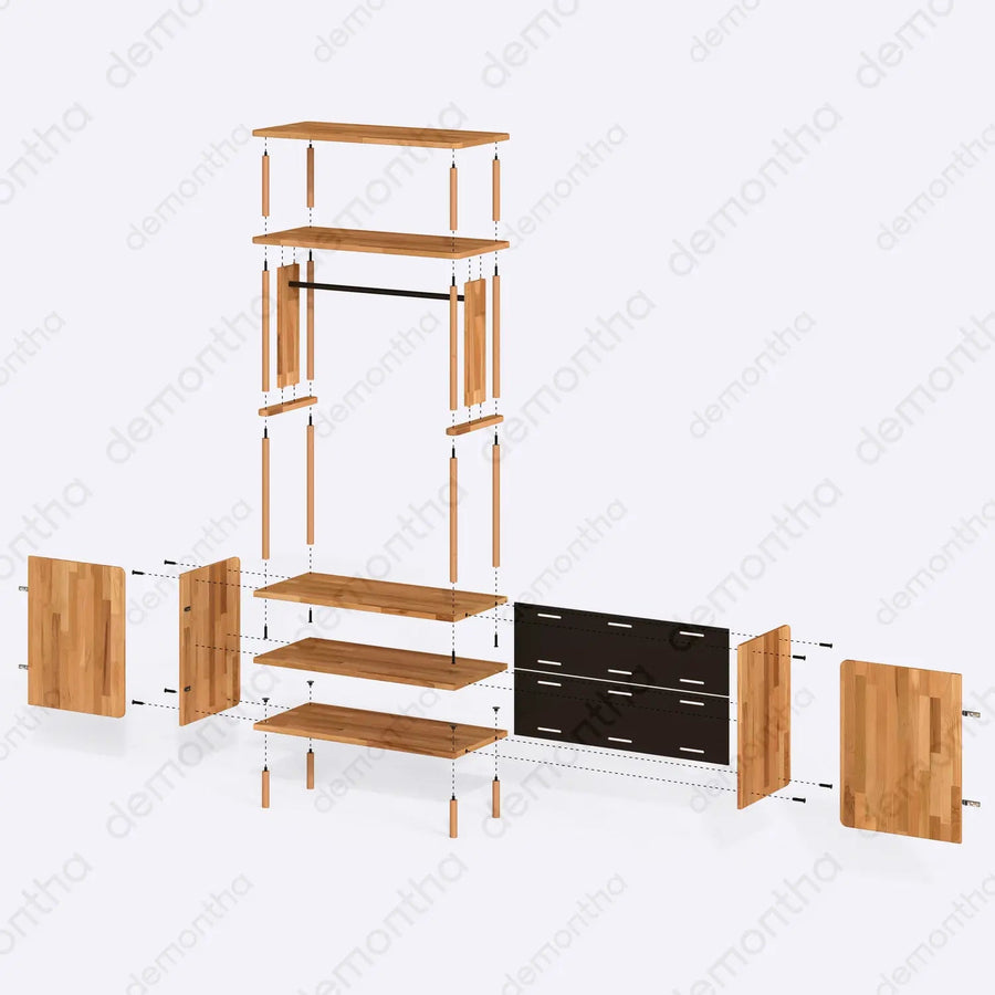 Marceille Solid Wood Clothing Rack with Cabinet – Open Storage Unit Demontha