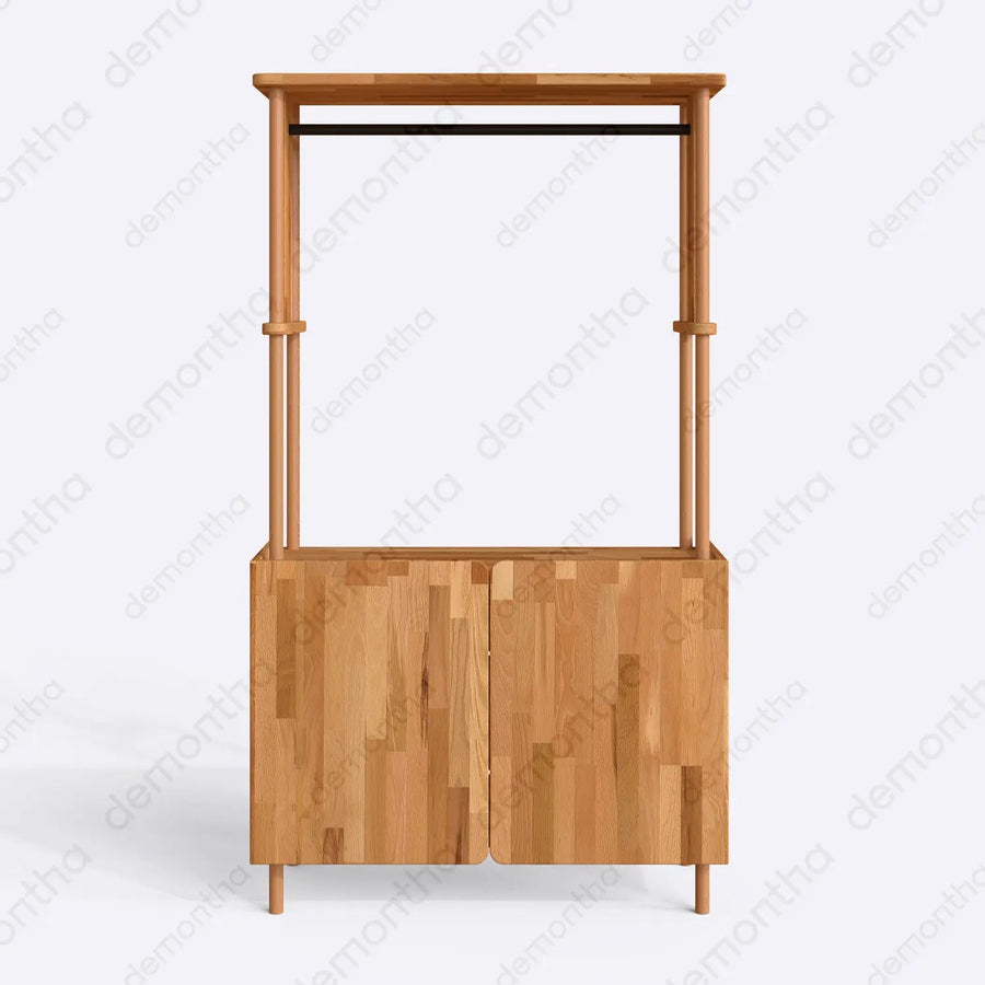 Marceille Solid Wood Clothing Rack with Cabinet – Open Storage Unit Demontha