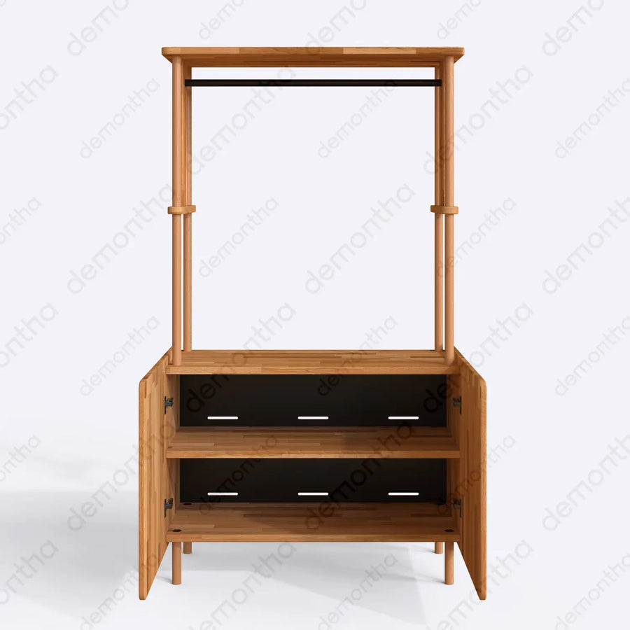 Marceille Solid Wood Clothing Rack with Cabinet – Open Storage Unit Demontha