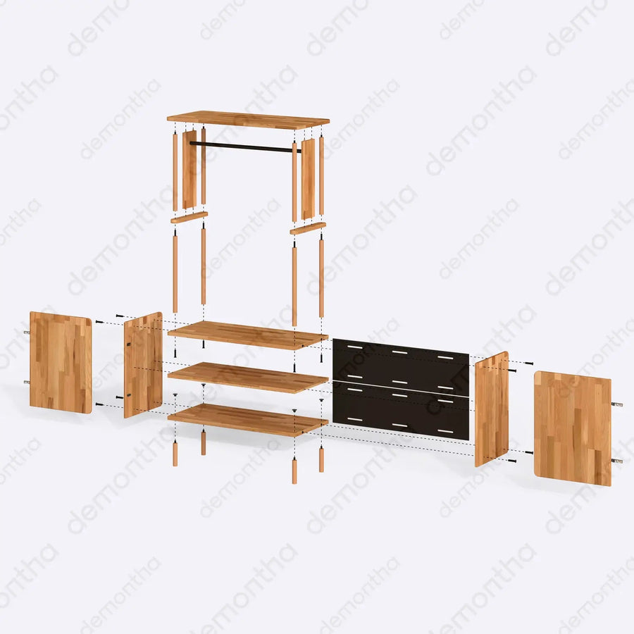 Marceille Solid Wood Clothing Rack with Cabinet – Open Storage Unit Demontha